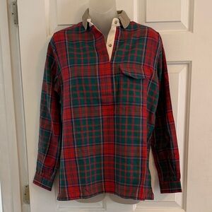 Women’s Scotland Yard Plaid Long Sleeve Collared Shirt, Red, Green, UK 12 Medium